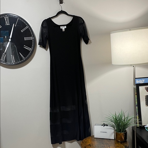 Joseph Ribkoff Black Maxi Dress with Mesh Sheer Sleeves - Picture 4 of 13